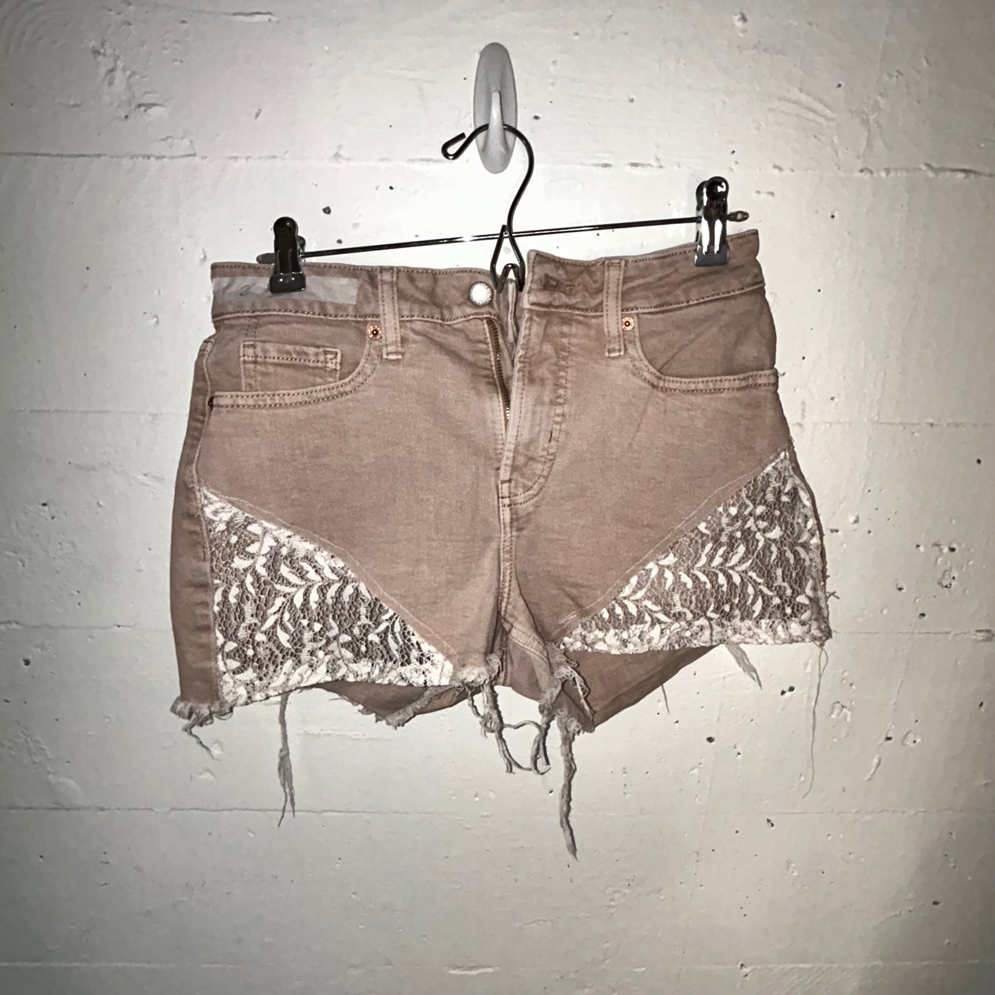 Daisy Lace Tan Denim Mini Short