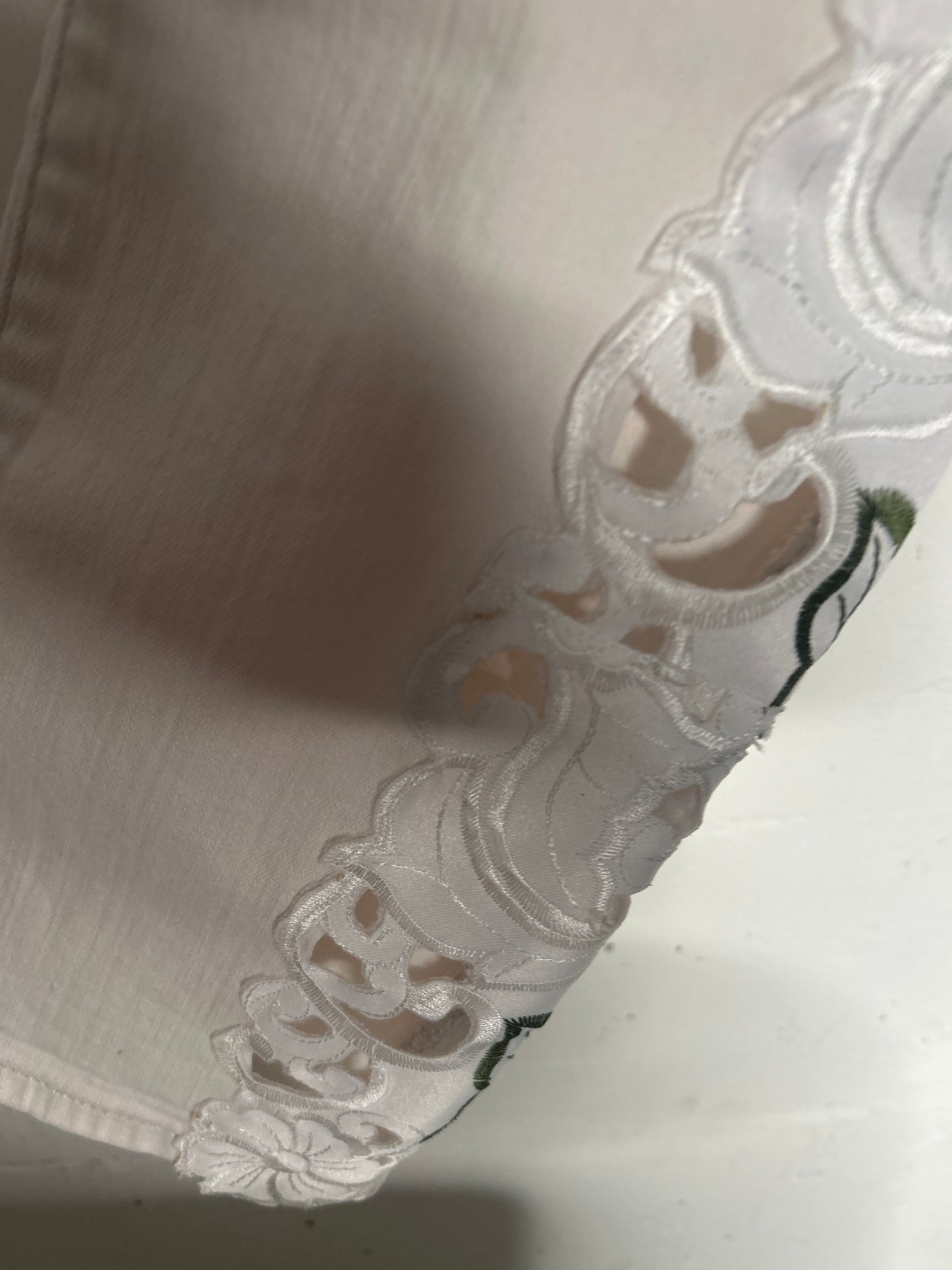 White denim with hand sewn details