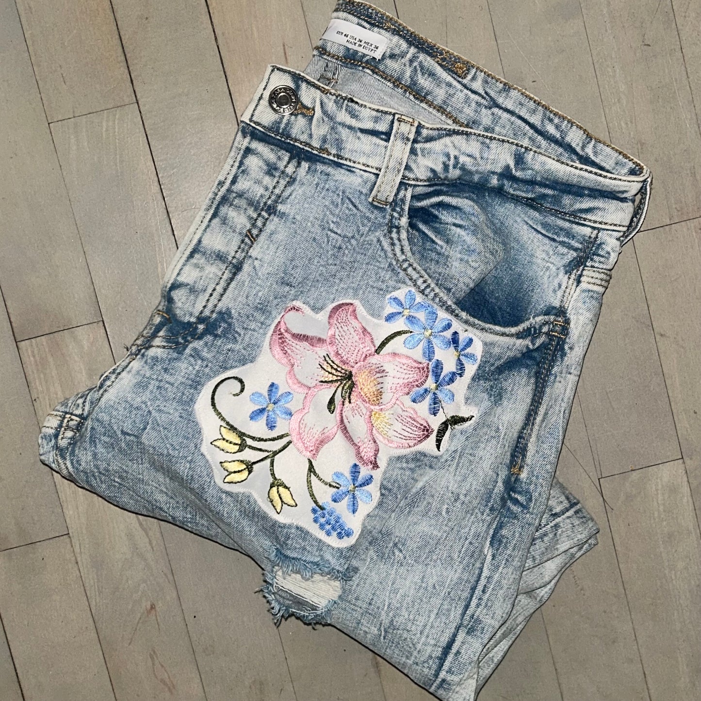 Reworked Baby Blue cropped Denim