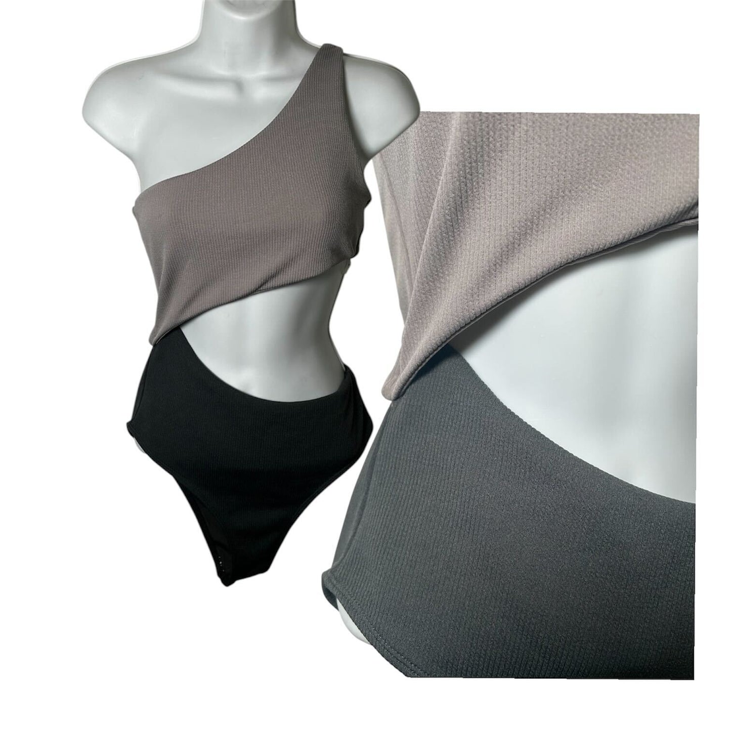 Two-tone Grey ribbed bodysuit | Sized Small