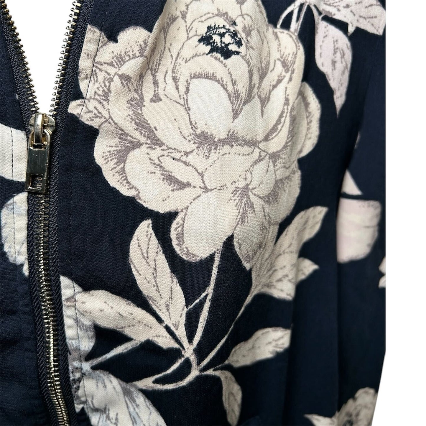 Peony print Navy Bomber with front zip | S