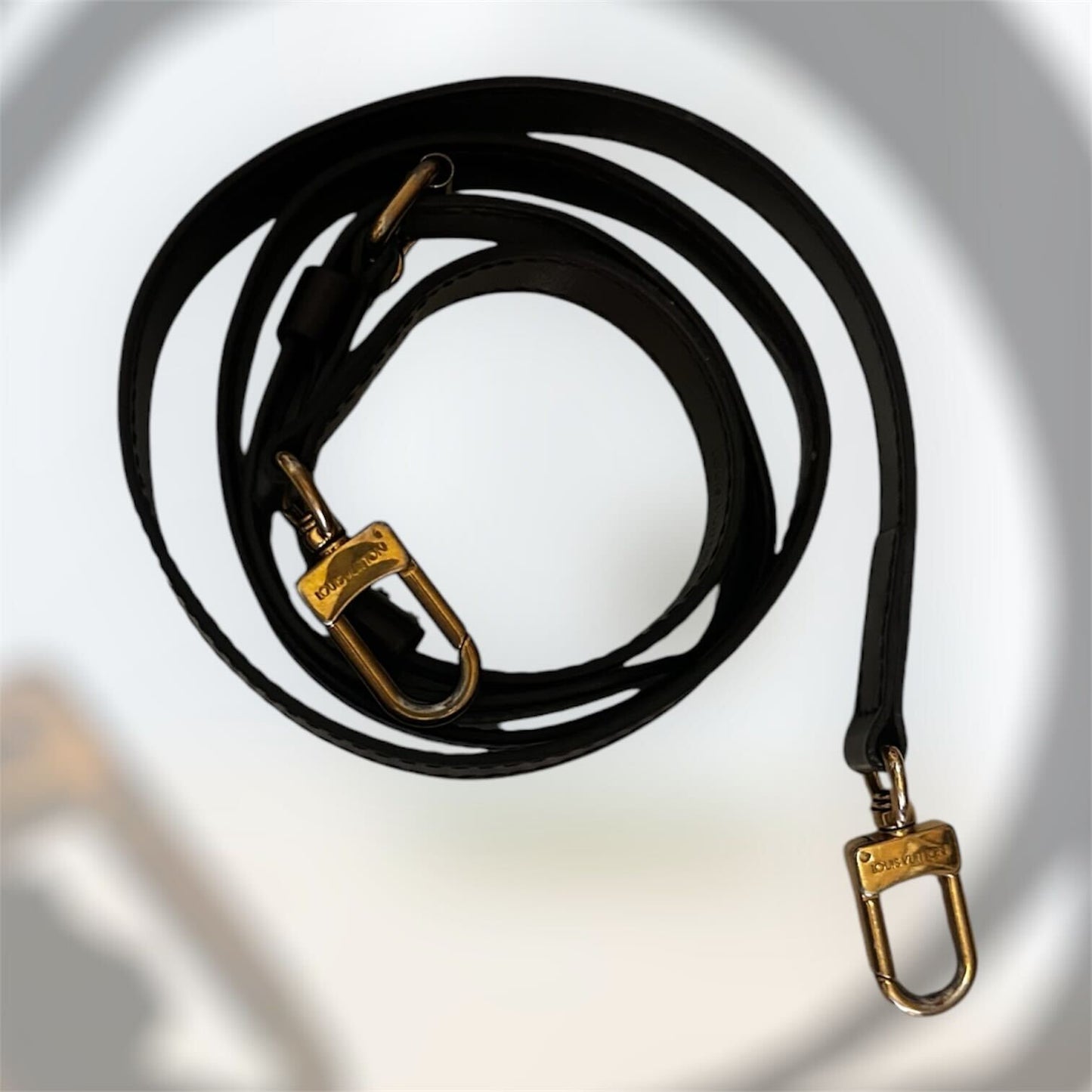 LV long adjustable strap - Damier Ebene Chocolate with distressed gold clasps