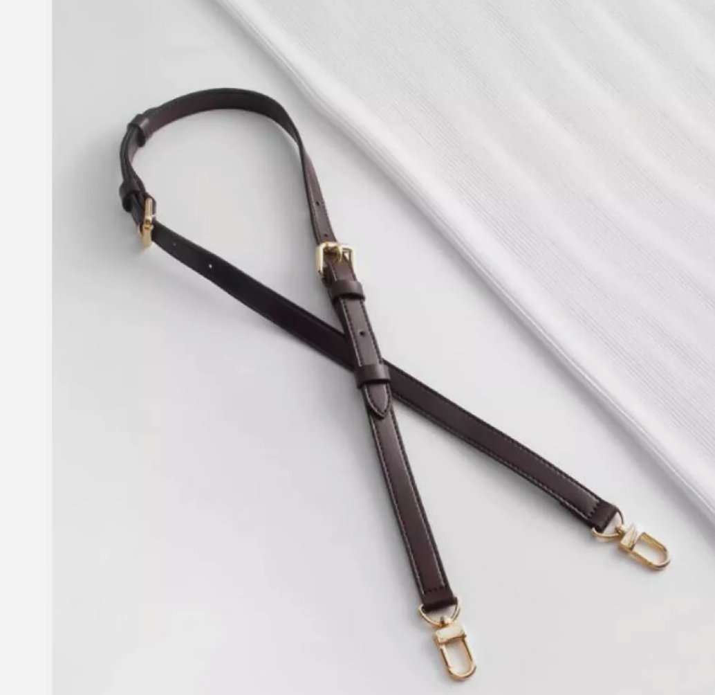 LV long adjustable strap - Damier Ebene Chocolate with distressed gold clasps