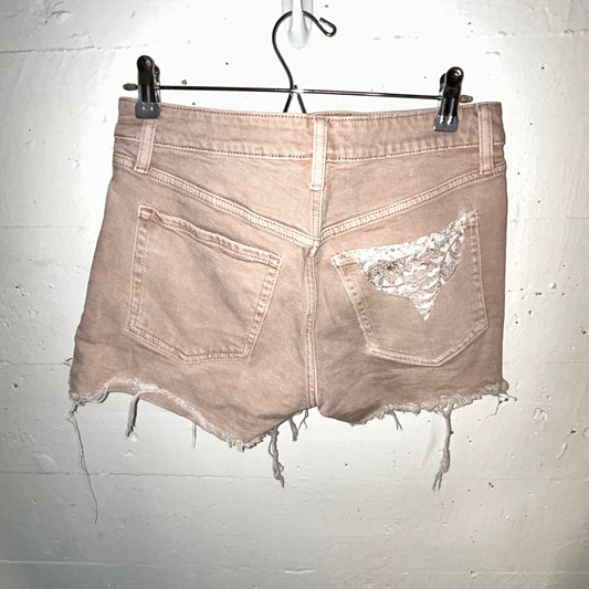 Daisy Lace Tan Denim Mini Short