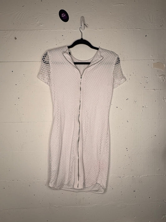 White Eyelet Back Zip Dress | S
