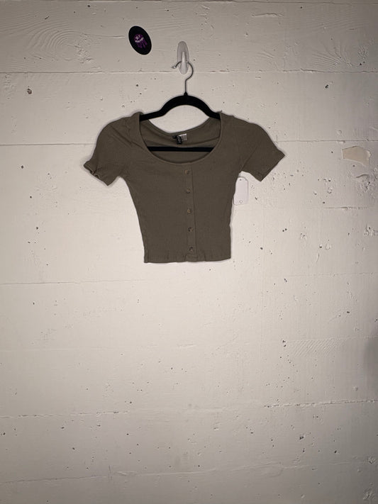 Tan Short Sleeve Front Button Detail | XS-S