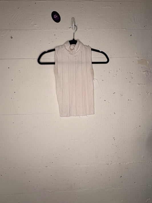 White High Neck Ribbed Cropped Tee | XS-S