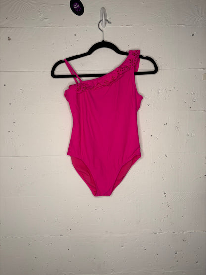 Asymmetrical Hot Pink Ruffle XS-S Swim/Body Suit