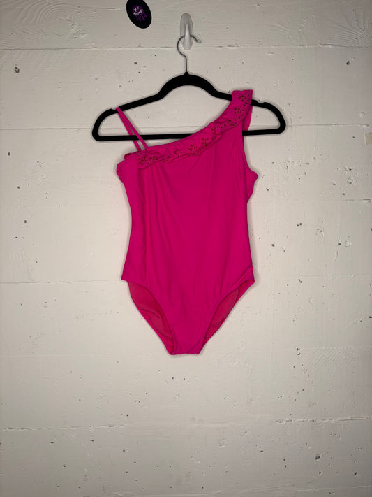 Asymmetrical Hot Pink Ruffle XS-S Swim/Body Suit