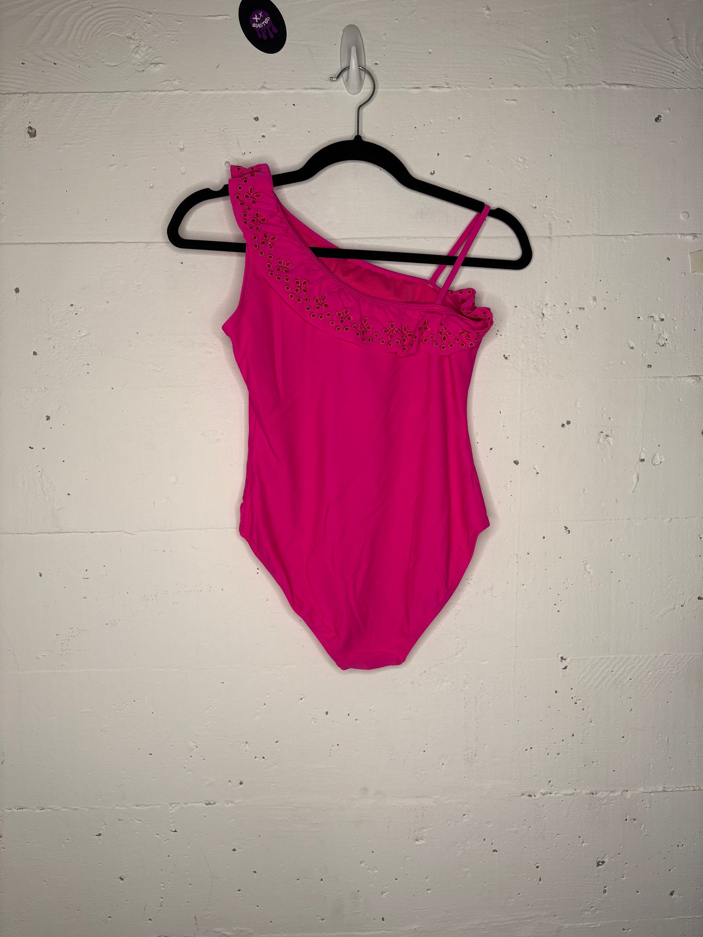 Asymmetrical Hot Pink Ruffle XS-S Swim/Body Suit
