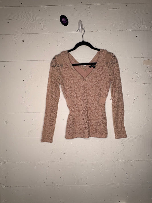Lace Y2K Bebe Fitted Blouse | Blush S
