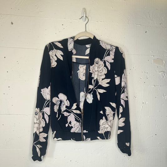 Navy Floral Business Zipper Bomber S