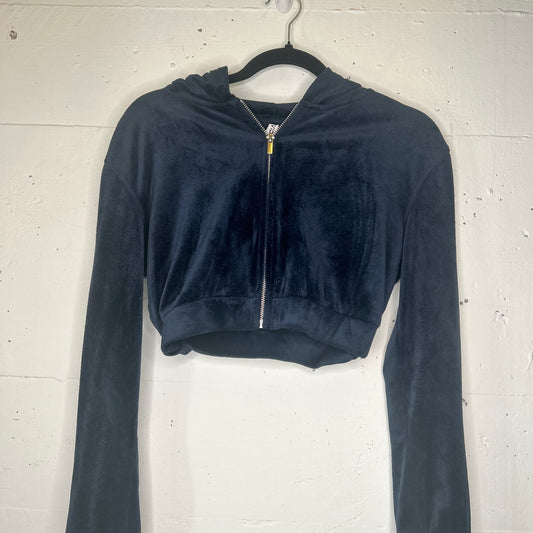 Crushed Blue Velvet Cropped Zip