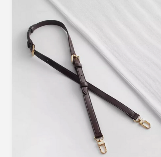 LV long adjustable strap - Damier Ebene Chocolate with distressed gold clasps